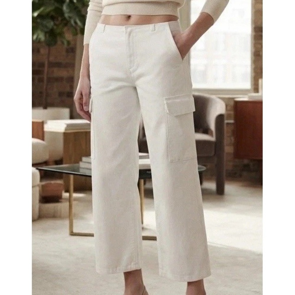 NILI LOTAN White Cotton Cargo Crop Military Pants Quiet Luxury Minimalist USA 4